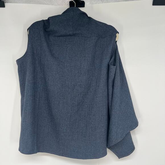 Meem Label Lincoln Asymmetric Wrap Top Women's Size S Blue Herringbone Draped - Picture 3 of 10